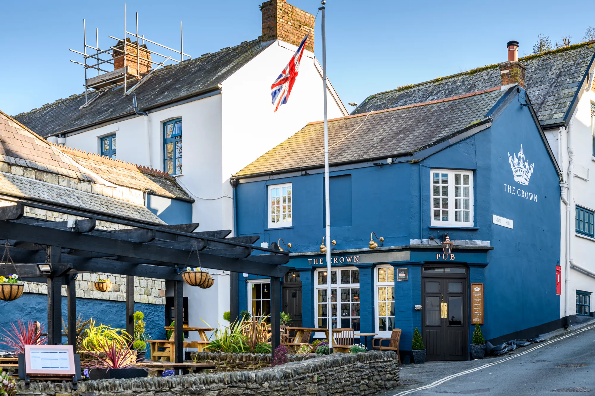 The Crown Hotel main entrance on Market Street in Lynton, North Devon